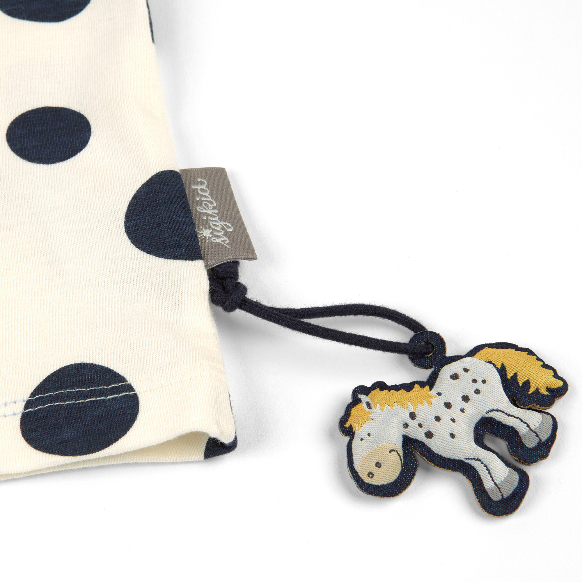 Weißes Kinder Langarmshirt mit dunkelblauen Punkten