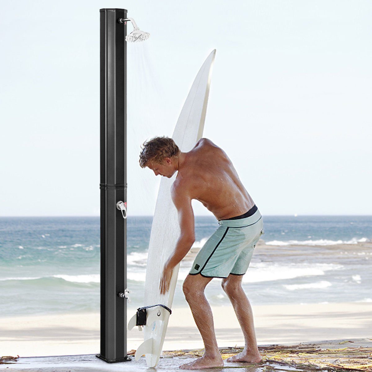 COSTWAY Solardusche, Außendusche 35L, mit Kalt-Warm-Ventil, 220 cm Höhe