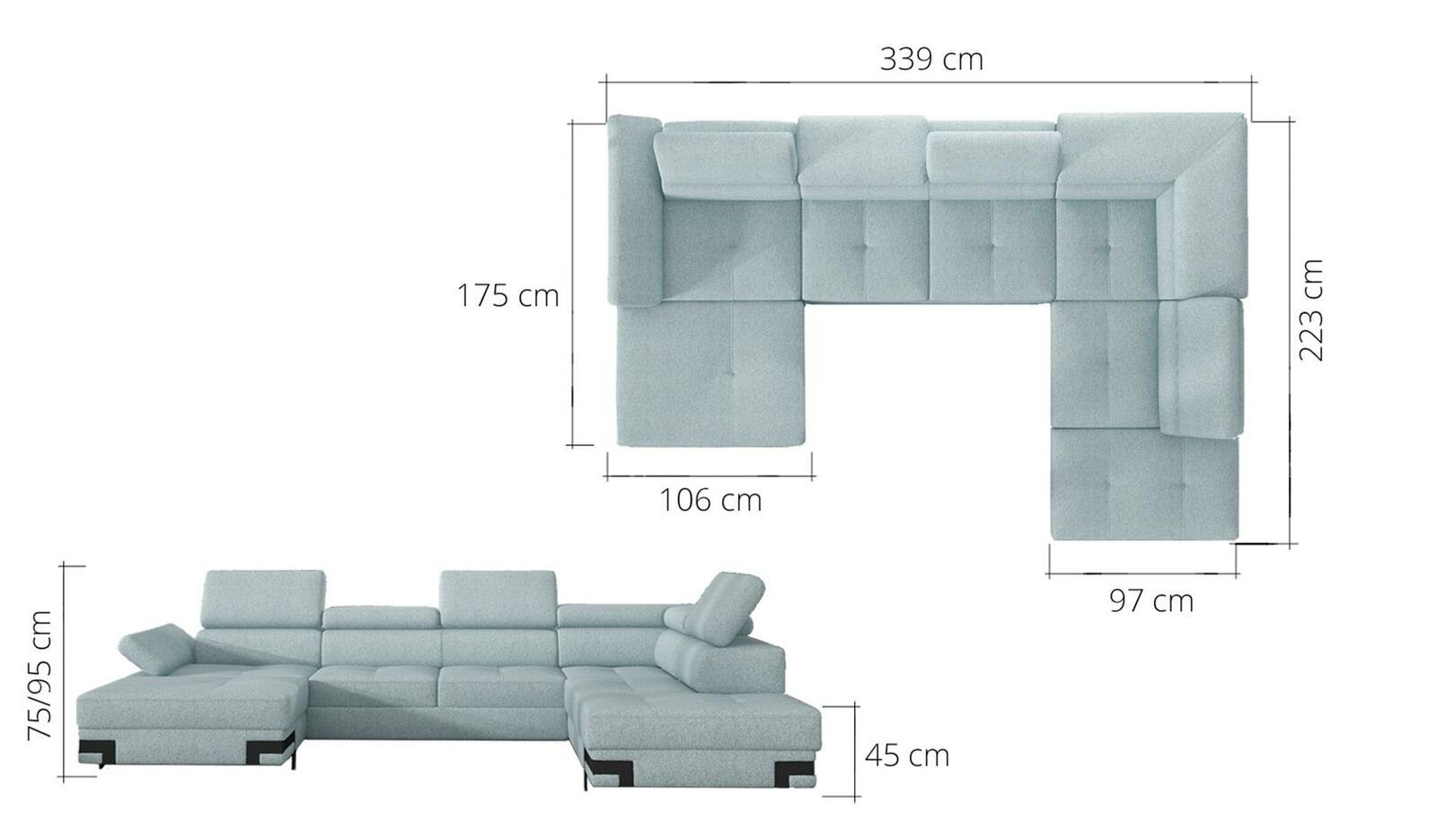 JVmoebel Ecksofa Schlafsofa Design Ecksofa L-form Bettfunktion Couch Textil Sofa, Mit Bettfunktion
