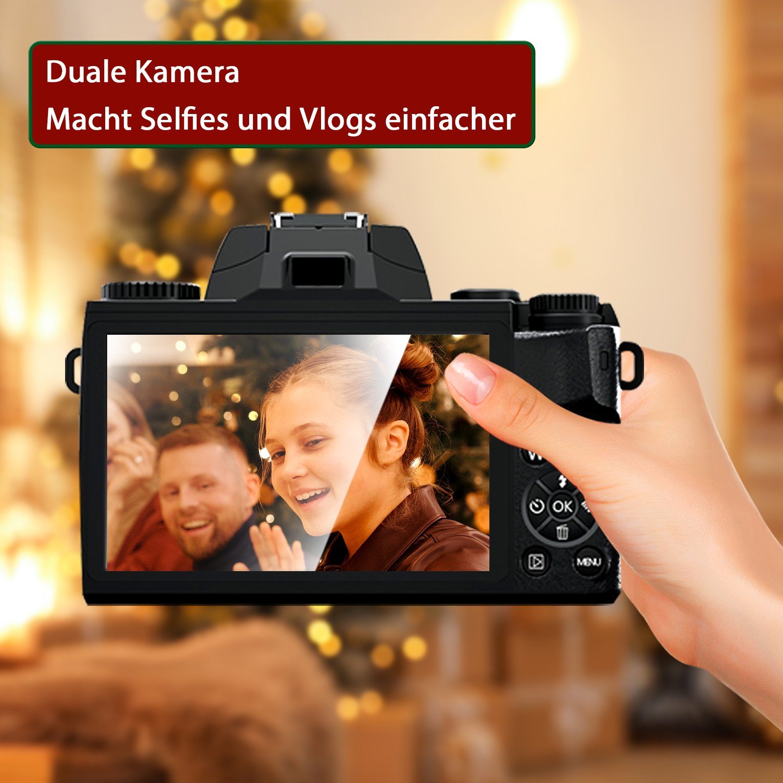 OKA Digitalkamera, 64 Megapixel Dual-Kamera, Kompaktkamera (64 MP, WLAN (Wi-Fi), inkl. 4K Ultra HD Digitalkamera mit drahtloser Fernbedienung, 18x Zoom 4,4-Zoll großen Bildschirm Kompaktkamera für Anfänger)