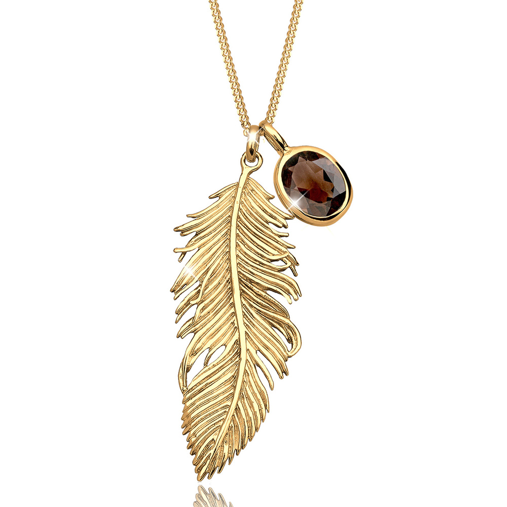 Elli Elli Collier Feder Boho Hippie Rauchquartz 925 Silber collier