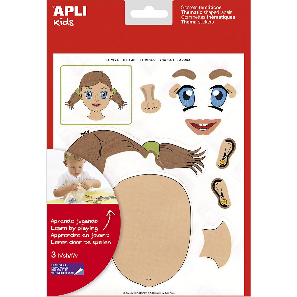 Jungen u. Mädchen Gesichter Sticker, wiederverwendbar, 3 Blätter