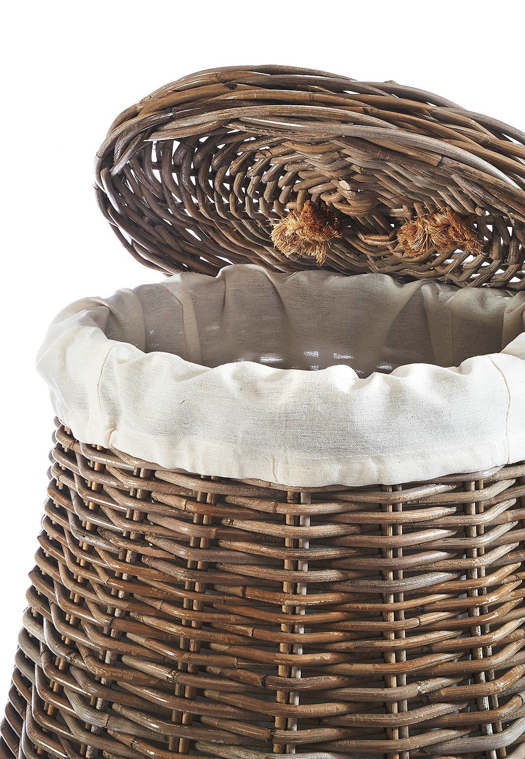 Kobolo Wäschekorb Wäschebehälter rund - Rattan kubu grey mit Deckel