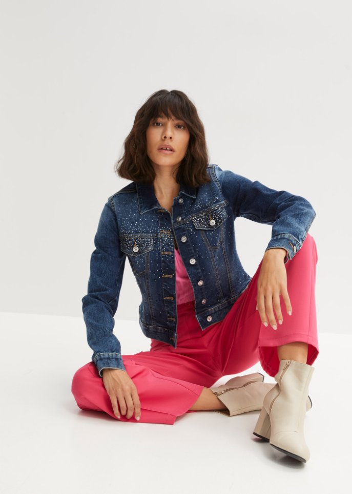Jeansjacke mit Strass-Applikation