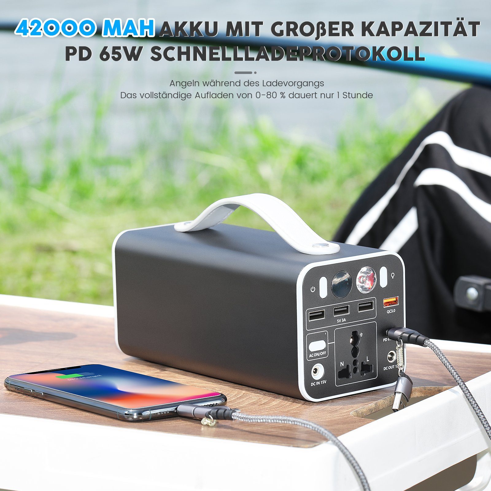 oyajia Stromerzeuger 150Wh Powerstation Generatoren Ladestation, Schnelles Laden 65W PD, Tragbare 158Wh Powerbank, 43200mAh LiFePO4, 150W Ausgang