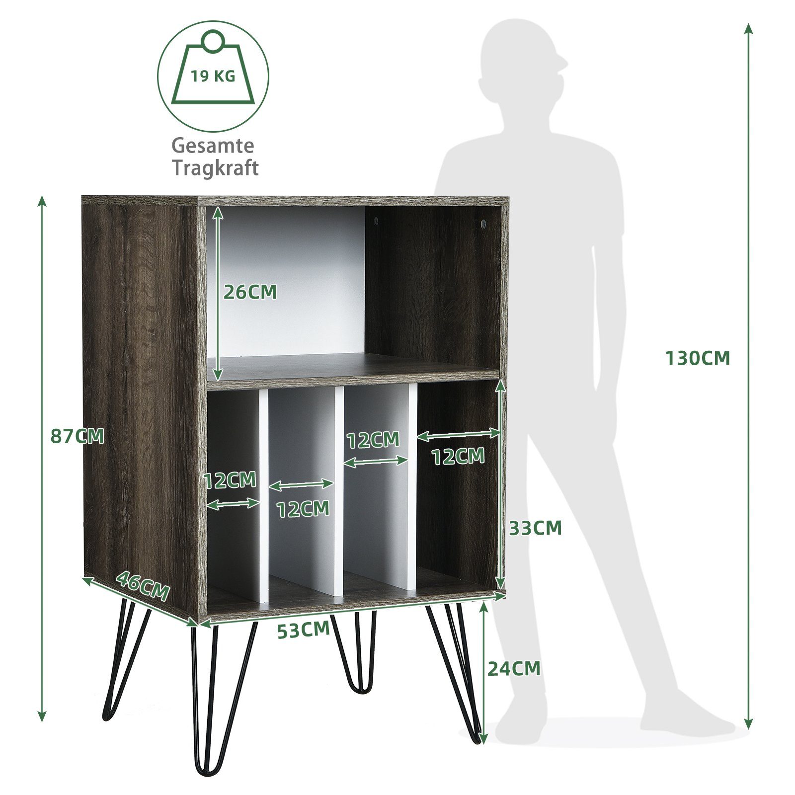 COSTWAY Aktenschrank mit 5 offenen Fächer, 2 Ebenen, 53x46x87cm