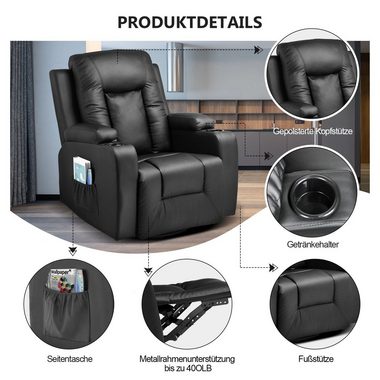 COMHOMA Relaxsessel Massagesessel Fernsehsessel mit Liegefunktion Vibration Heizung, Dicke Rückenlehne und Armlehnen, mit Wippfunktion, 360°drehbar