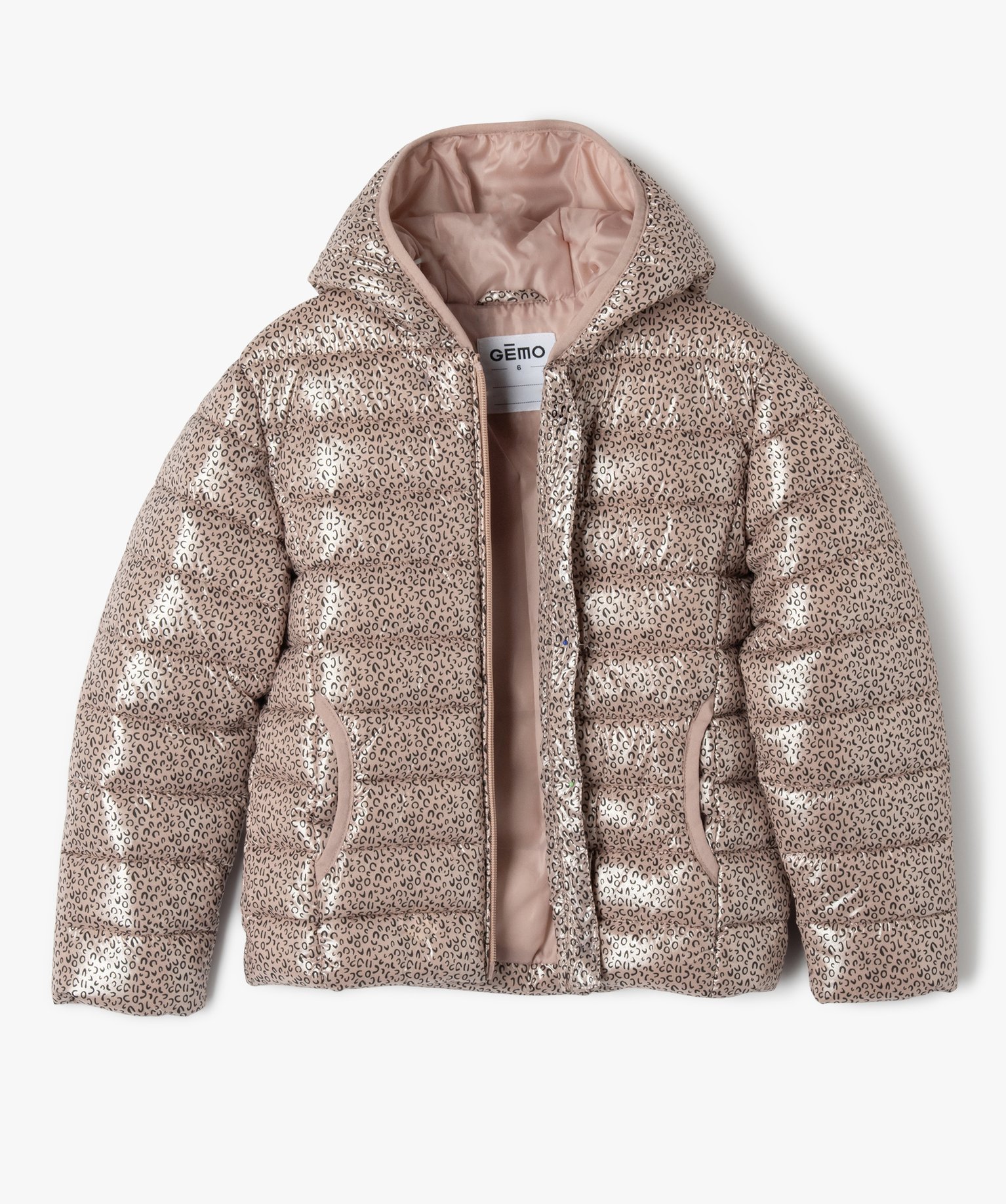 Doudoune à capuche irisée et imprimée fille beige | GEMO