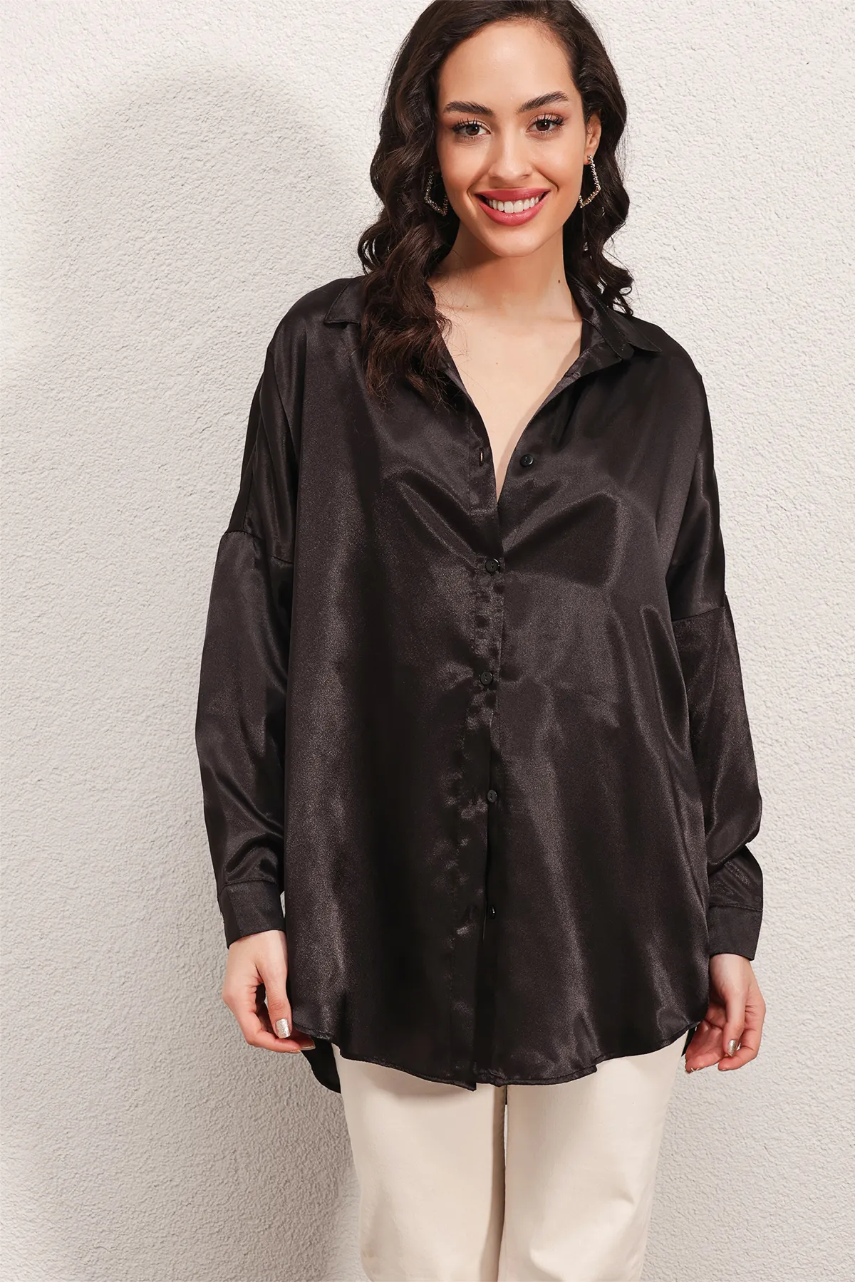 Bigdart  3985 Oversize-Satinhemd – Schwarz
