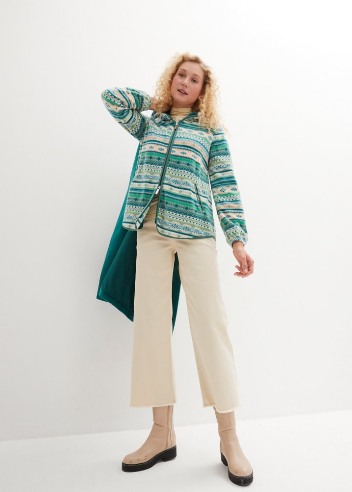 Kapuzen-Fleecejacke mit Norweger-Muster
