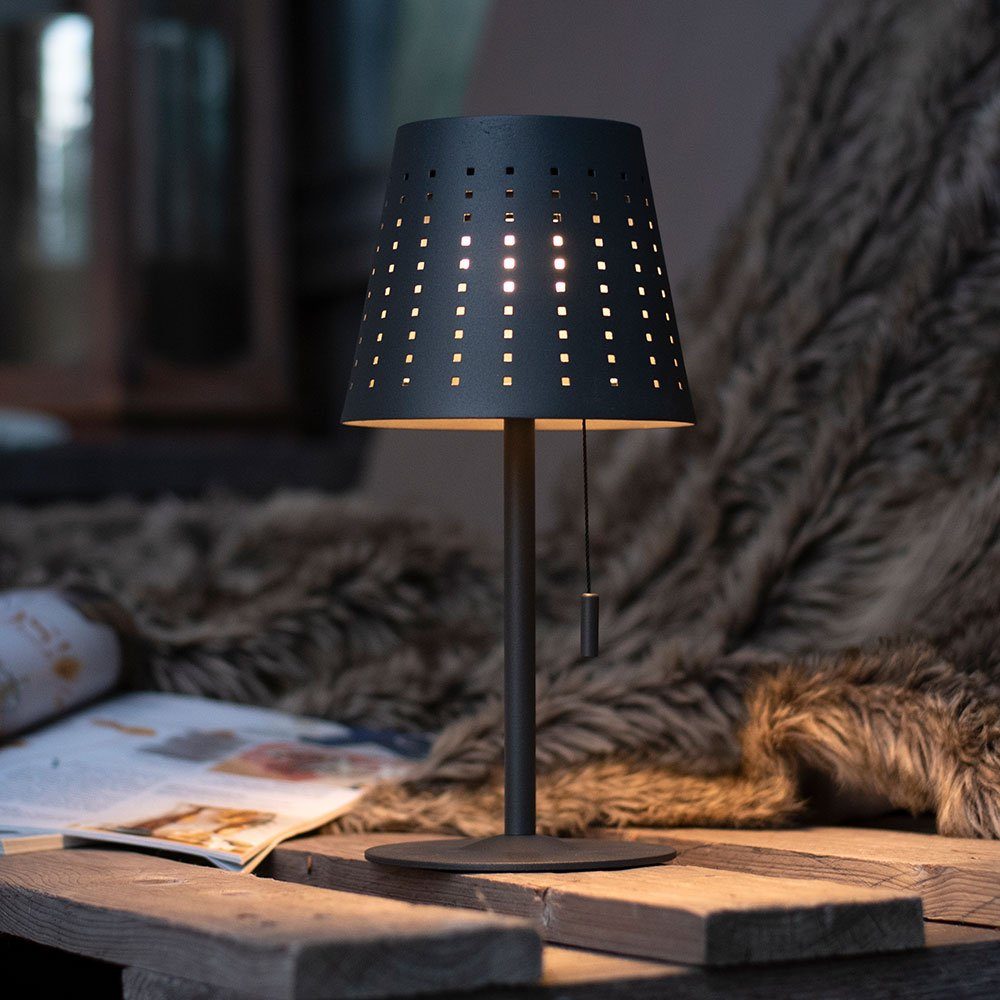etc-shop LED Außen-Tischleuchte, LED-Leuchtmittel fest verbaut, Warmweiß, Tischlampe Tischleuchte Solarlampe Timer 3 Stufen dimmer USB Kabel LED