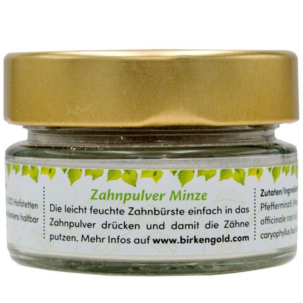 Birkengold Zahnpasta Zahnpulver Minze Glas, Gold, 30 g