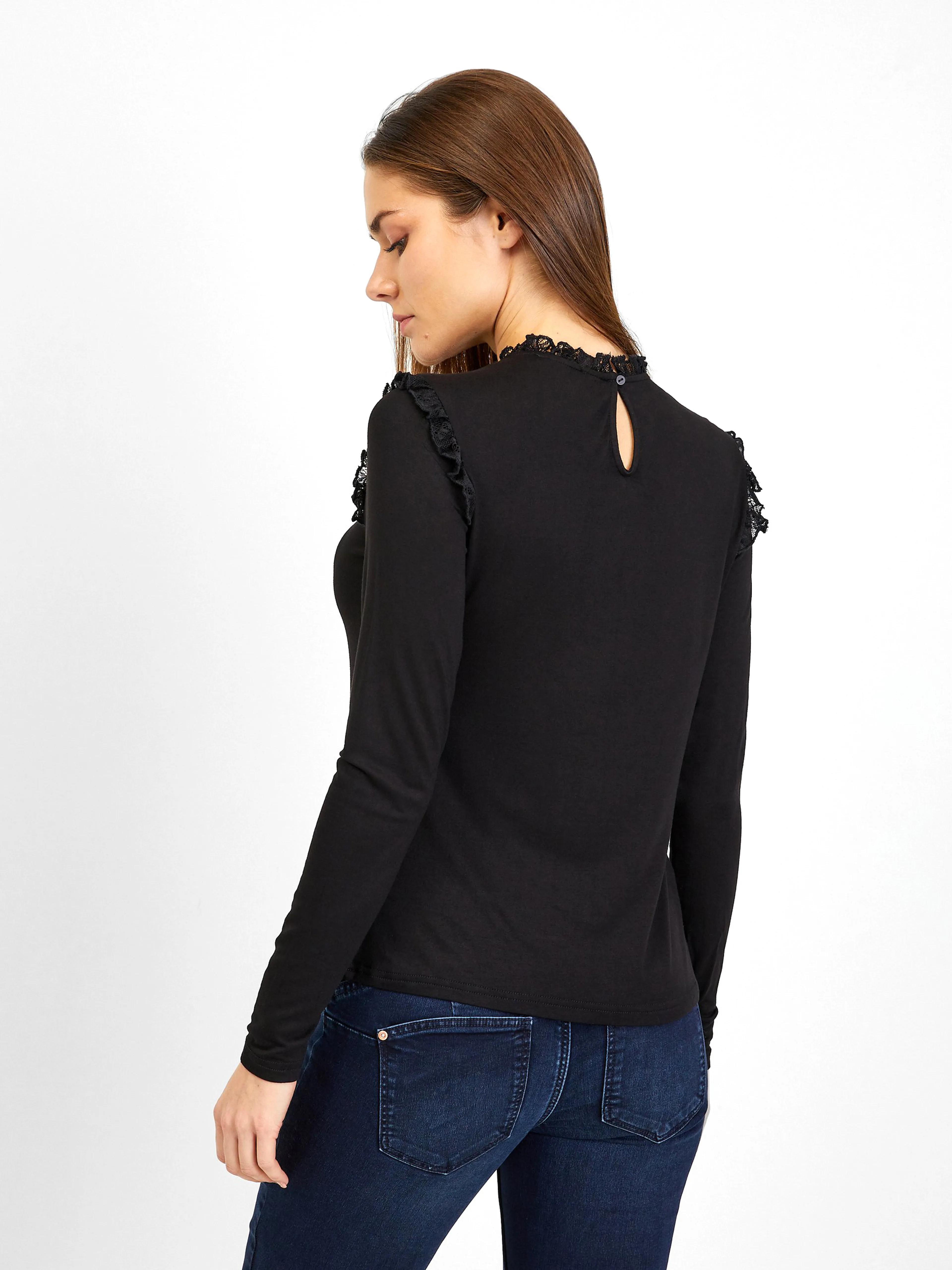 Schwarzes Damen-T-Shirt mit Spitzendetail ORSAY
