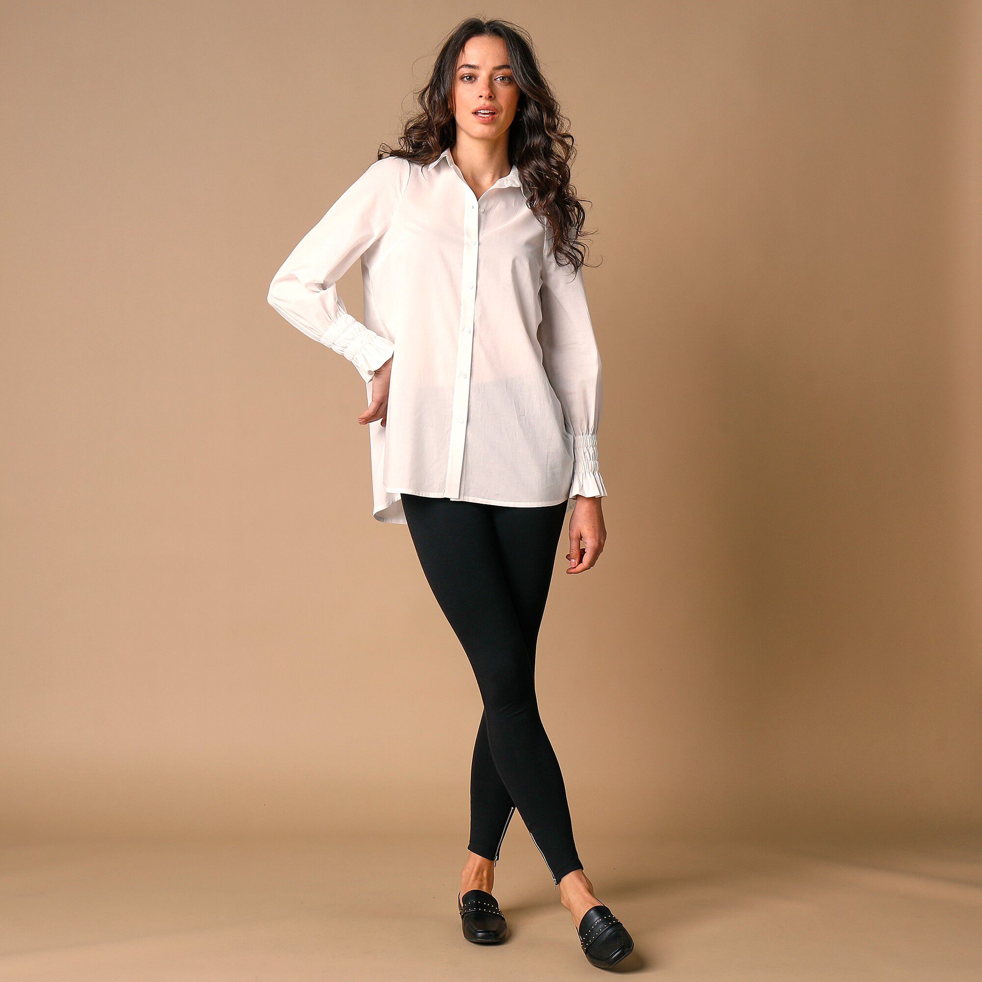 Legging bas de jambe zippé, taille élastiquée