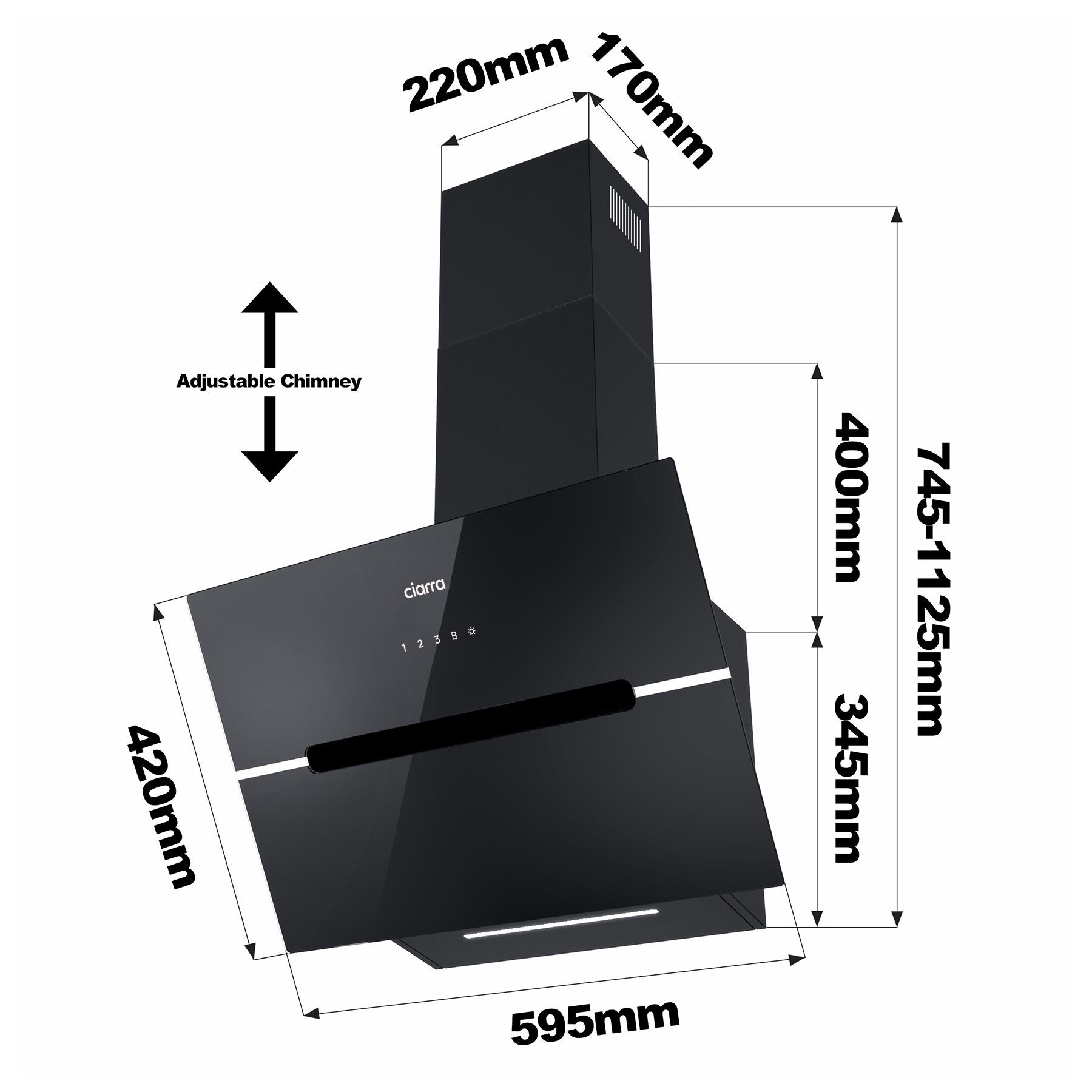 CIARRA Kopffreihaube VM6736FB, A+++ 650m³/h Dunstabzugshaube 60cm WIFI + APP & Touch Control Booster