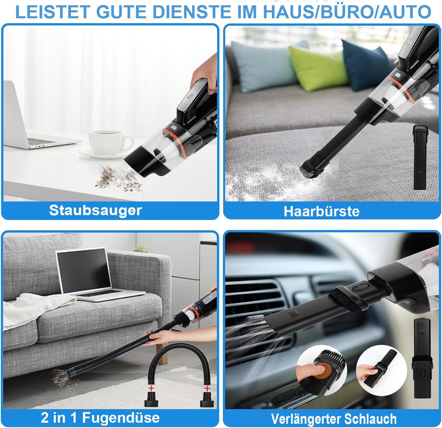 Mutoy Akku-Handstaubsauger Akku-Handstaubsauger,10000Pa Handstaubsauger,Kabellos Autostaubsauger, mit wiederaufladbarer 2000mAh Batterie und Hepa-Filter, 3x2000mAh wiederaufladbare,Nass/Trocken,mit Waschbar HEPA-Filter