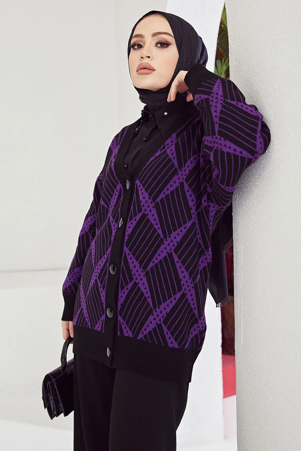 InStyle  Emma gestreiftes Strick-Doppelset – Lila \ Schwarz