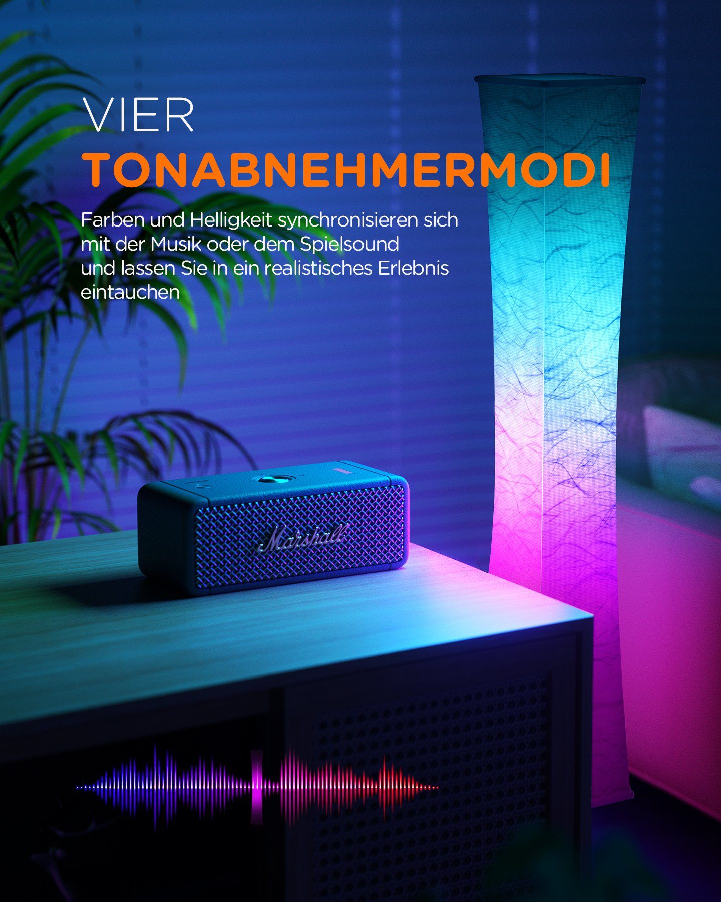 Tomons Stehlampe Dimmbar RGB mit Fernbedienung und Musiksynchronisation, LED fest integriert