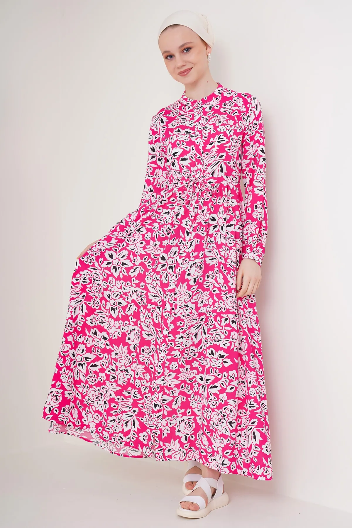 Bigdart  2144 Wunderschönes Hijab-Kleid mit Kragen – Fuchsia