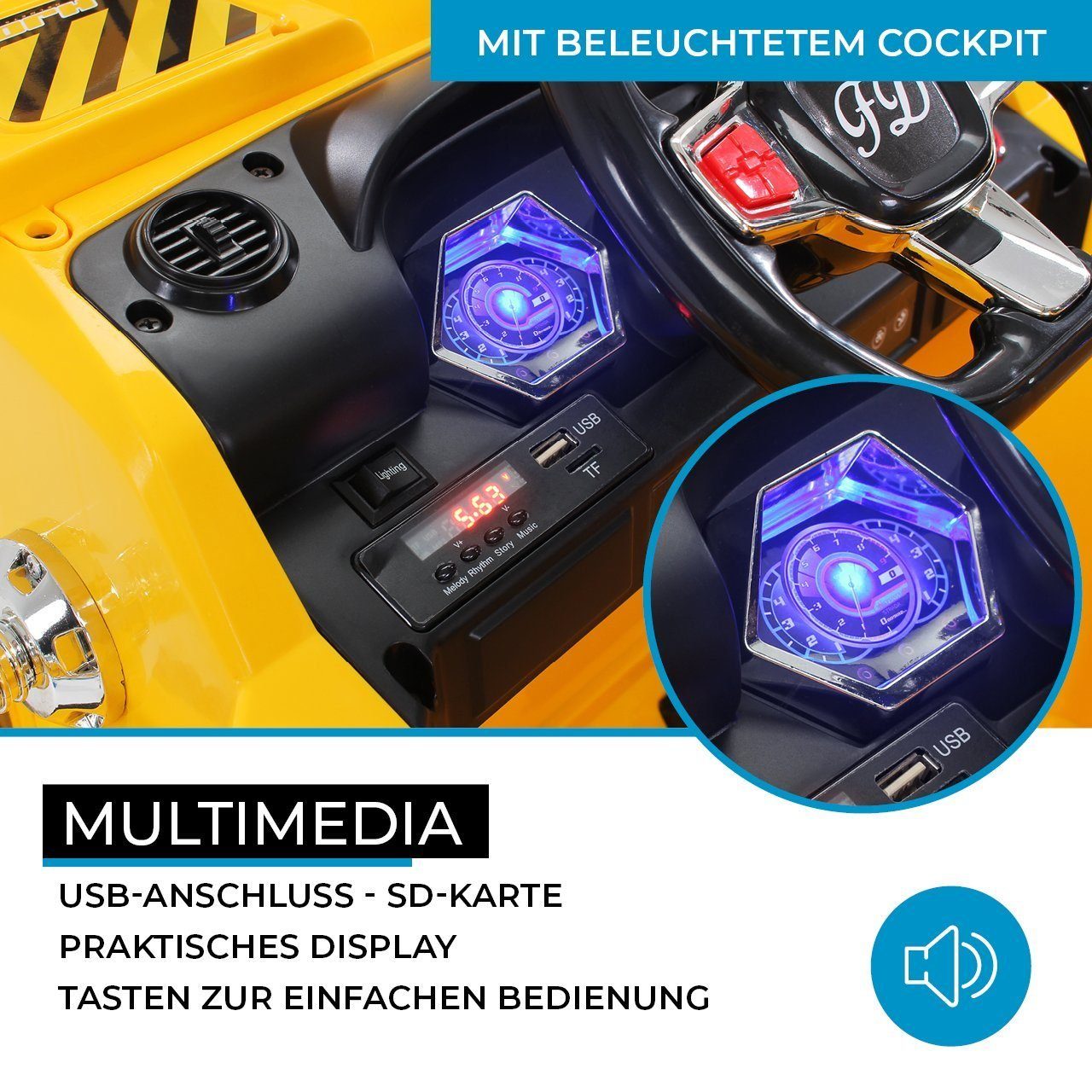 Actionbikes Motors electric children's excavator children's excavator D2811 electric - incl. remote control & automatic brake, load capacity 30 kg, (3-piece), children's electric car vehicle toy from 3 years - sound module - LED