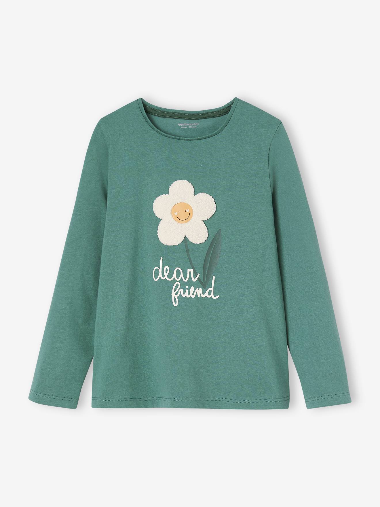 Tee-shirt fantaisie motif en relief fille manches longues gris foncé