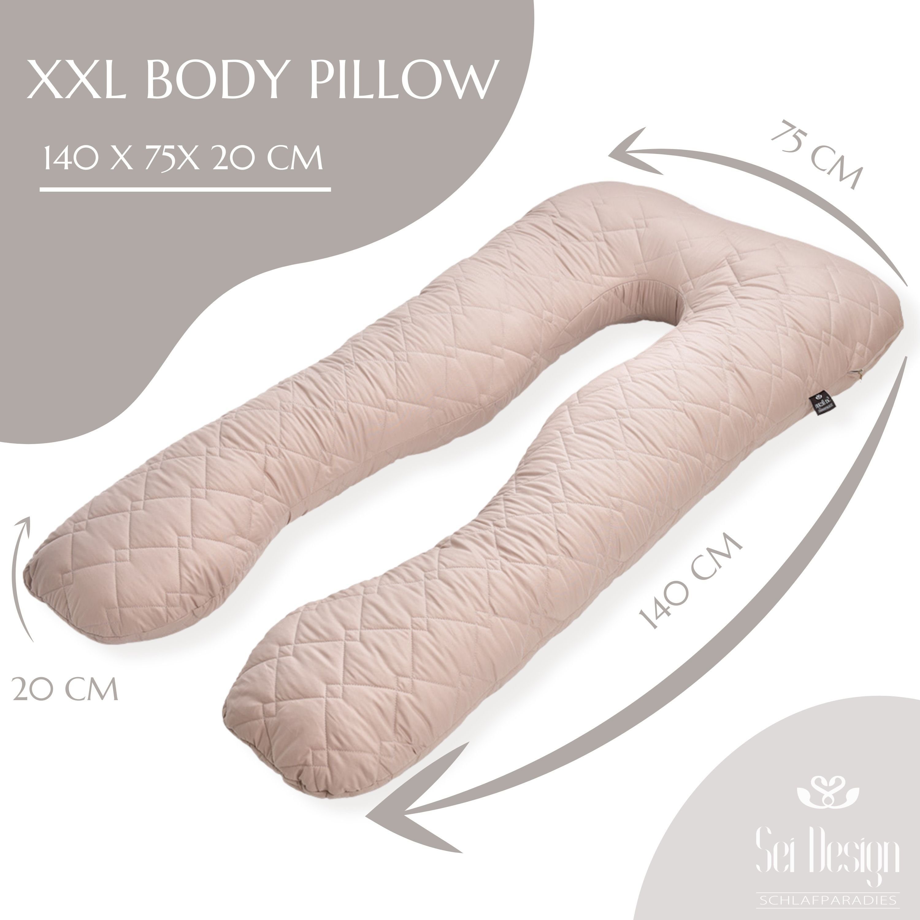 SEI Design Stillkissen Seitenschläferkissen Bodypillow - Körperkissen, Schwangerschaftskissen mit Bezug, 1-tlg., gesteppt mit 2 Reißverschlüssen