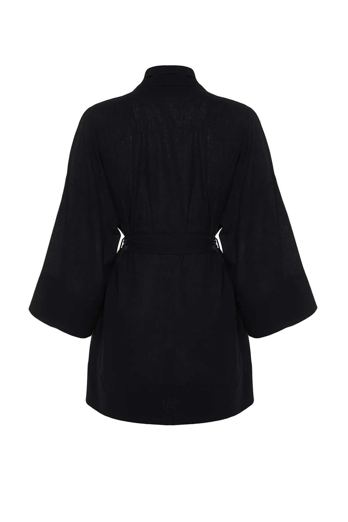 Trendyol Collection  Schwarzer Mini-Kimono und Kaftan aus 100 % gewebter Baumwolle mit Gürtel TBESS23KM00080