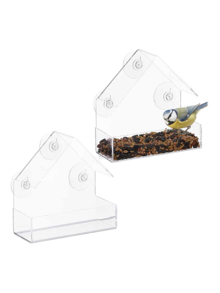 relaxdays 2 x Fenster-Vogelfutterhaus in Transparent günstig kaufen onesize