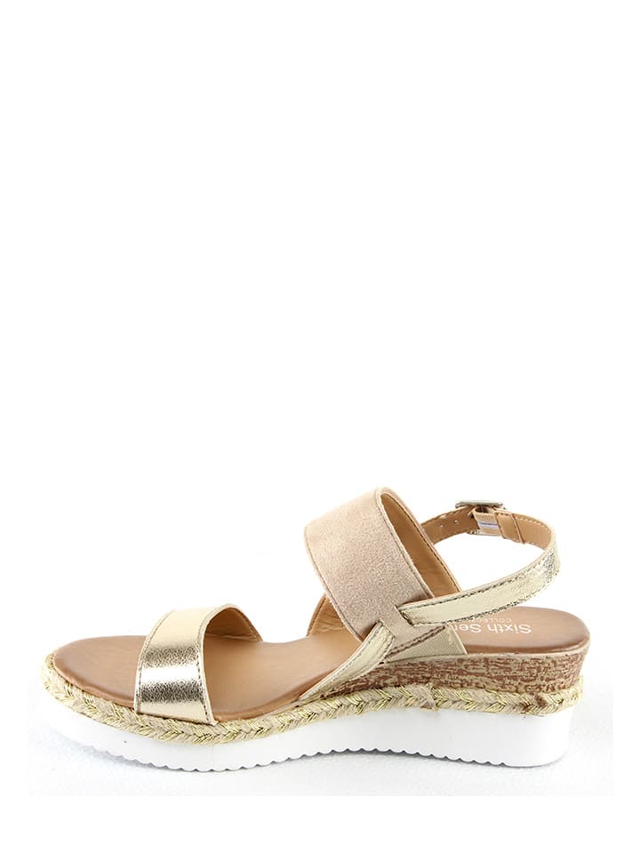 Sixth Sens Keilsandaletten in Beige/ Gold günstig kaufen