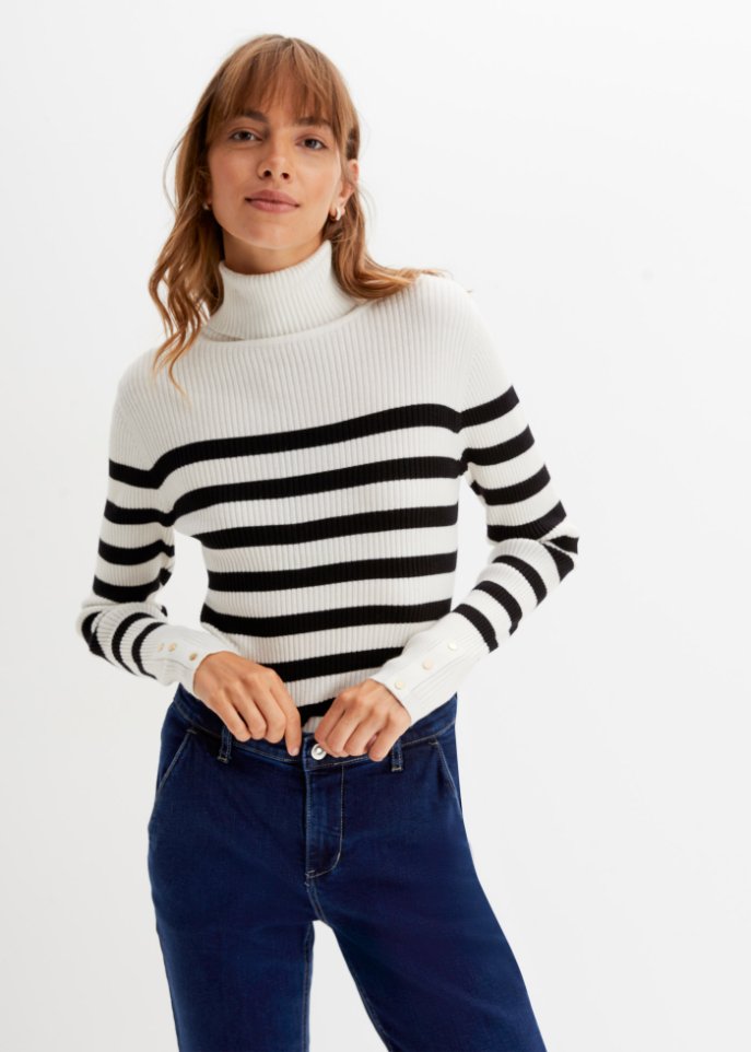 Gestreifter Rollkragenpullover