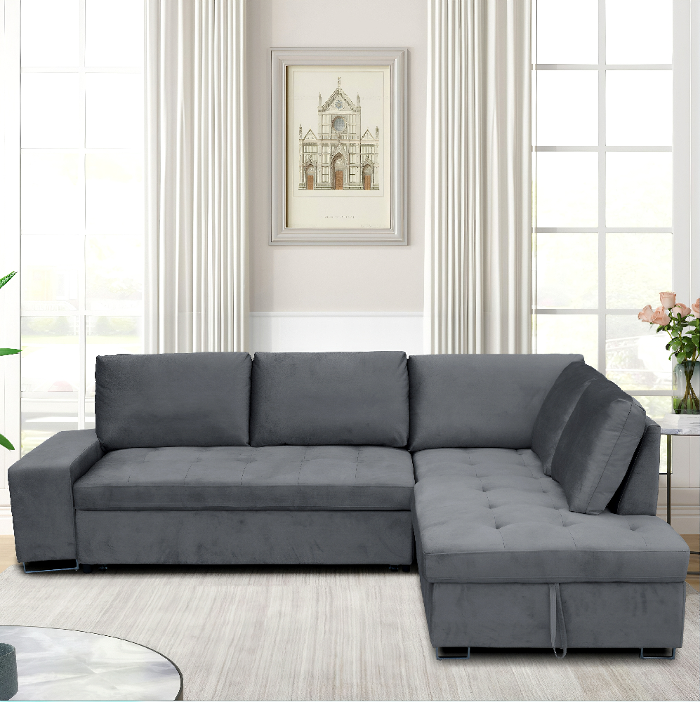 Happy Home Ecksofa mit Stauraum und Bettfunktion mit Samtbezug HSP113-DGR anthrazit
