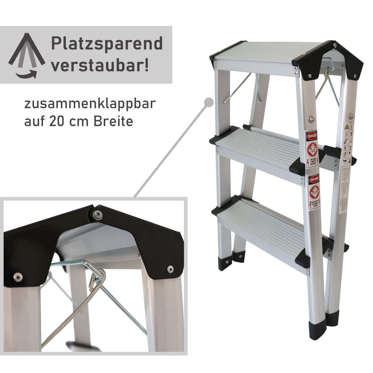 Lemodo Alu Trittleiter mit 3 Stufen