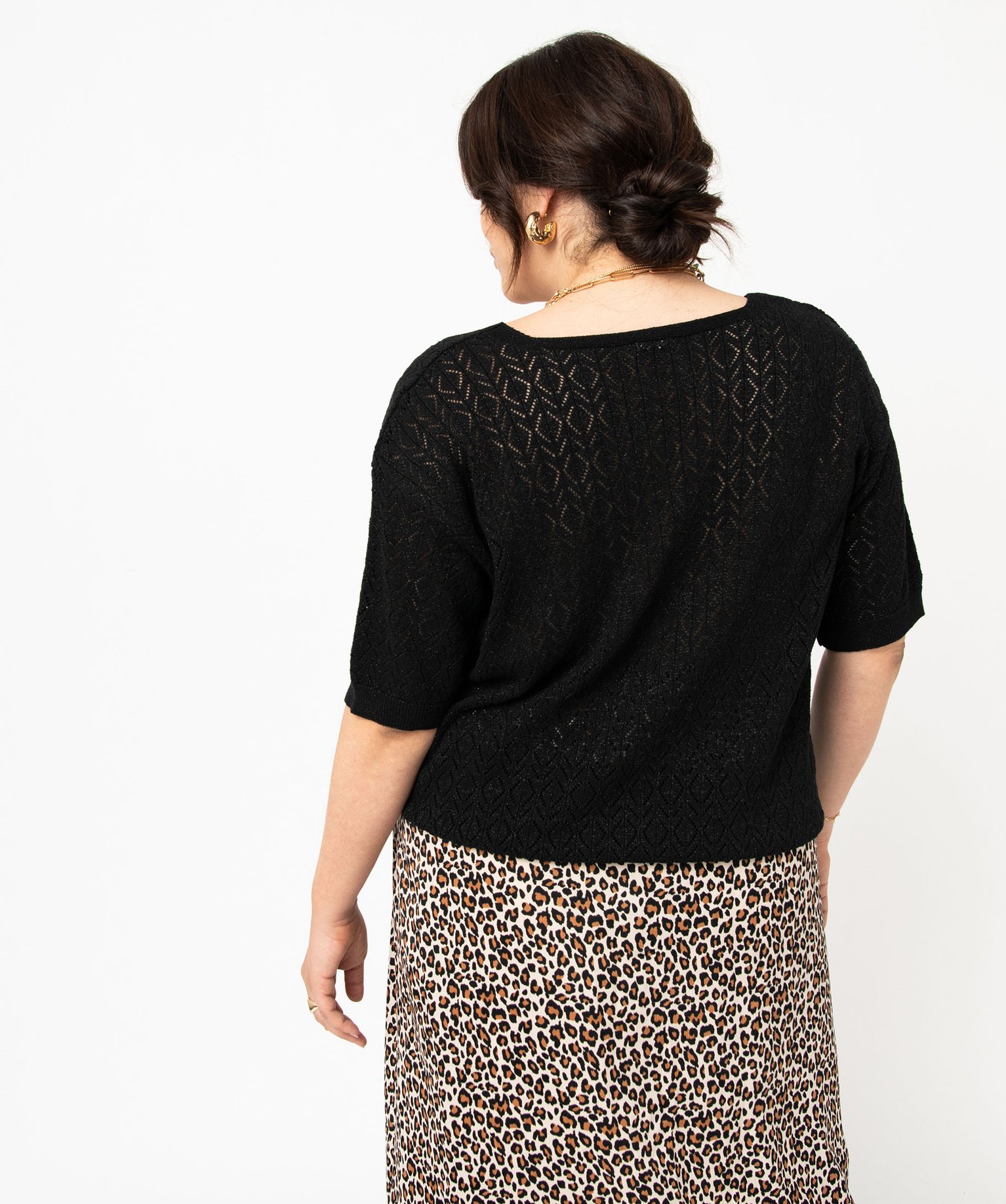 Gilet à manches courtes en maille ajourée femme grande taille noir | GEMO