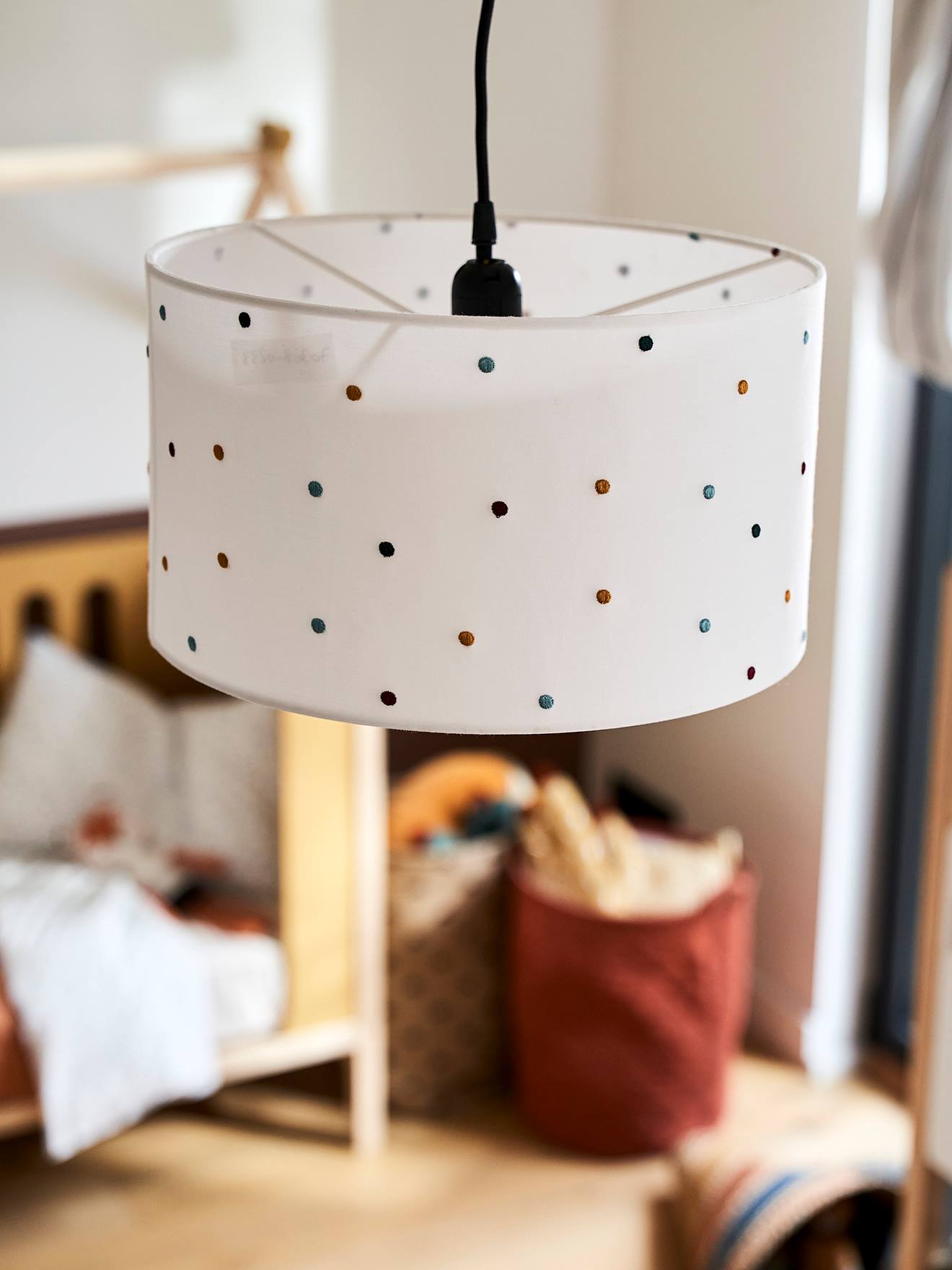 Vertbaudet Kinderzimmer Lampenschirm, Tupfen-Stickerei - beige/mehrfarbig