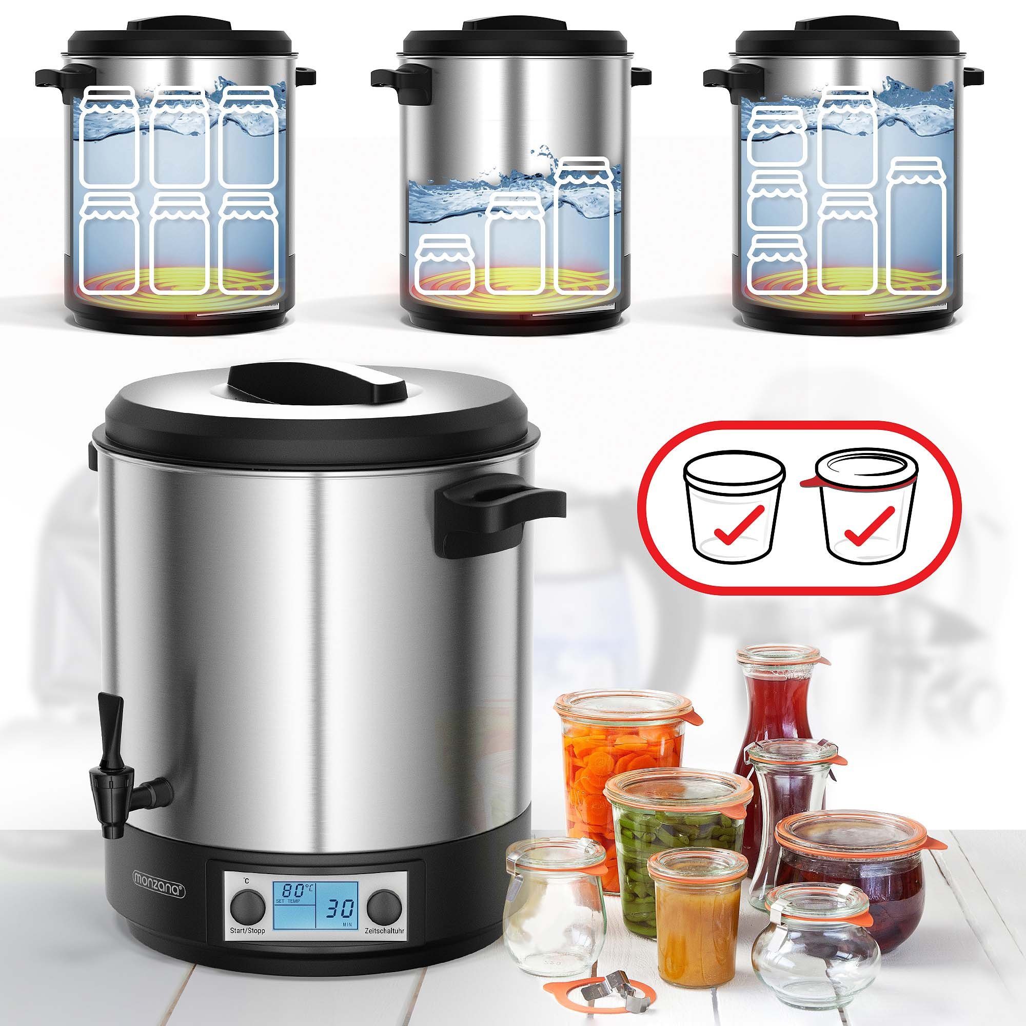 monzana Einkoch- und Glühweinautomat, 1800 W, 28 L Glühweinkocher LCD Display Einkochtopf mit Timer