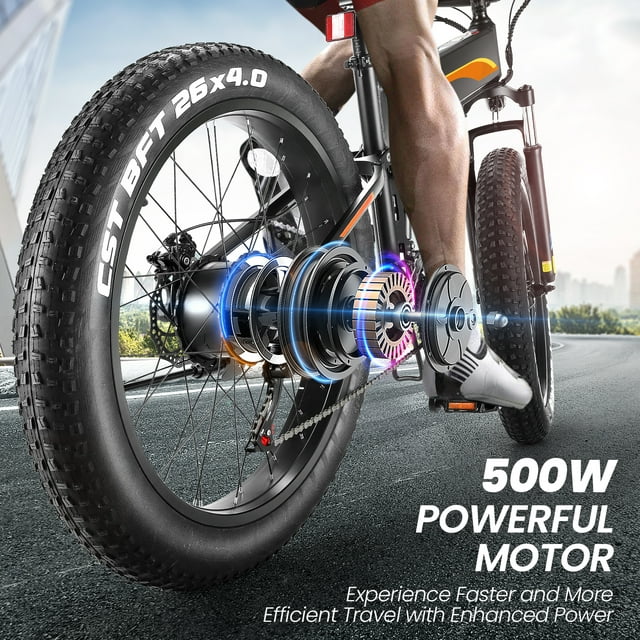 Funcid Electric Bike, 26x4 Fat Tire Electric Bike for Adults 500W Ebike Foldable Adult Electric Mountain Bicycles with 48V 10Ah Battery