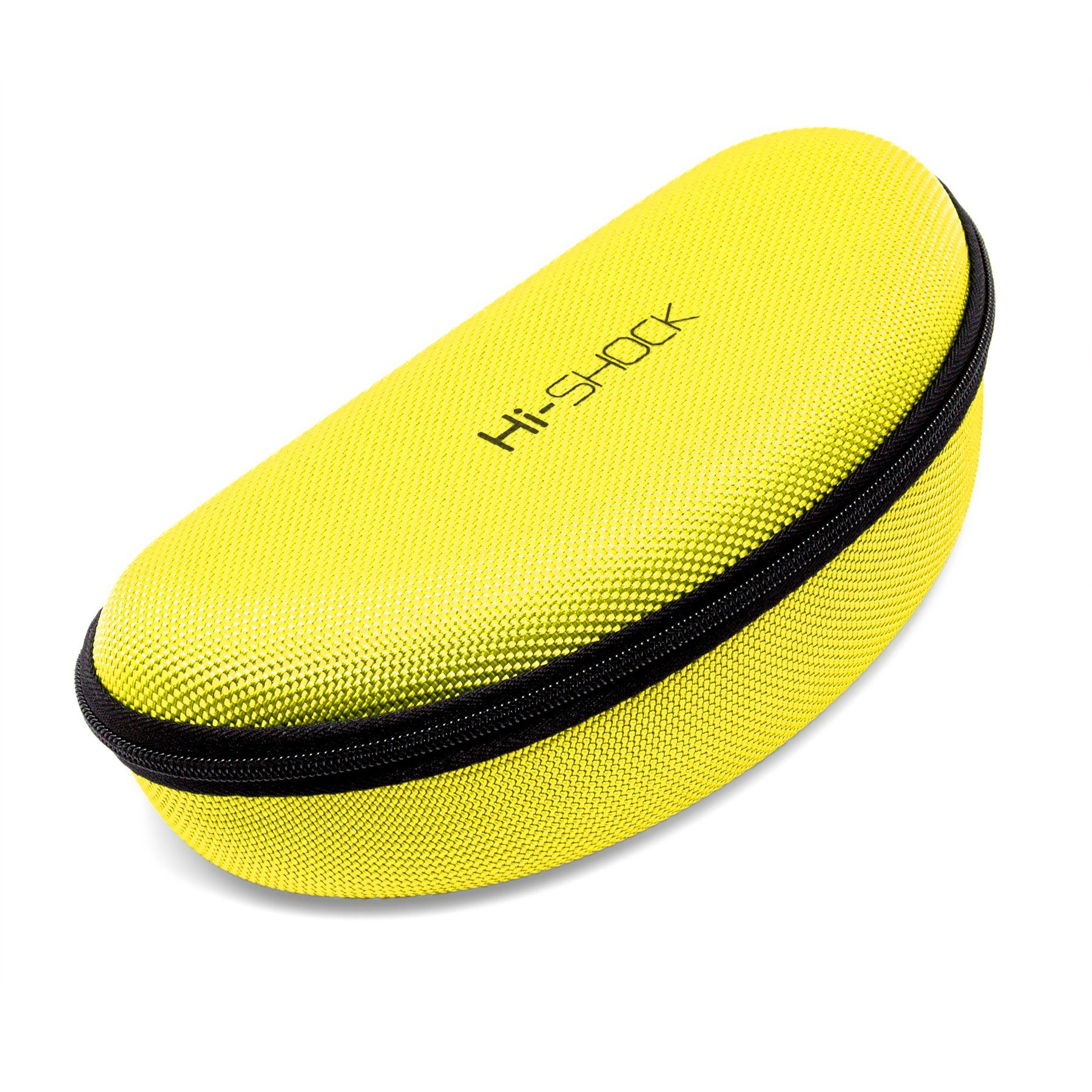 Hi-SHOCK Brillenetui HI-Case gelb, Stoßabsorbierendes Hartschalen-Case mit Schlaufe & Reißverschluss und Mikrofasertuch