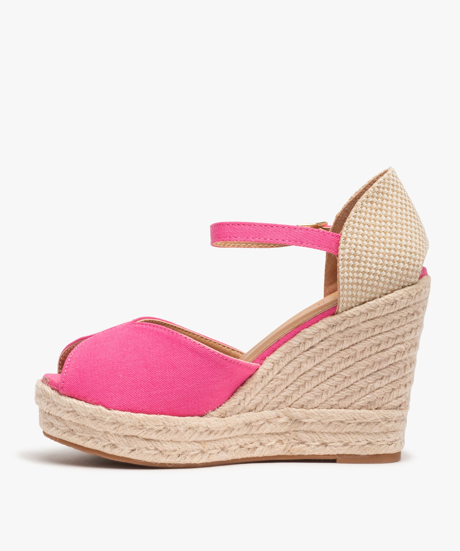 Sandales femme compensées en corde dessus satin uni fuchsia | GEMO