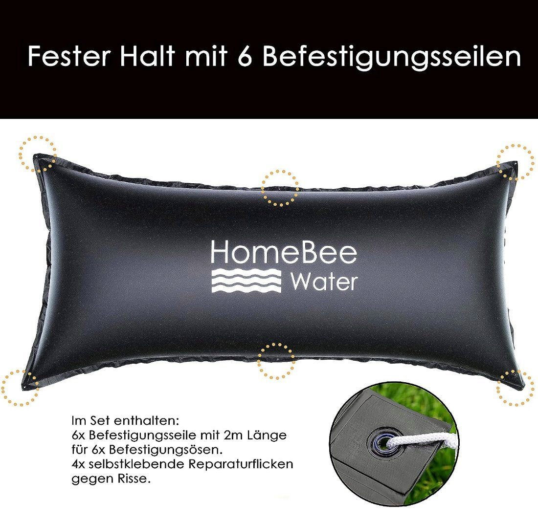 HomeBee Pool-Abdeckplane Poolkissen XXL 4m x 2m (Komplettset mit Zubehör, 1-St., inkl. 6 Befestigungskordeln und Reparaturflicken), langlebiges und starkes PVC Material