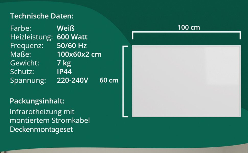 Ecowelle Infrarotheizung 300-1400 W + 10 Jahre Garantie + Made in Germany TÜV Geprüft