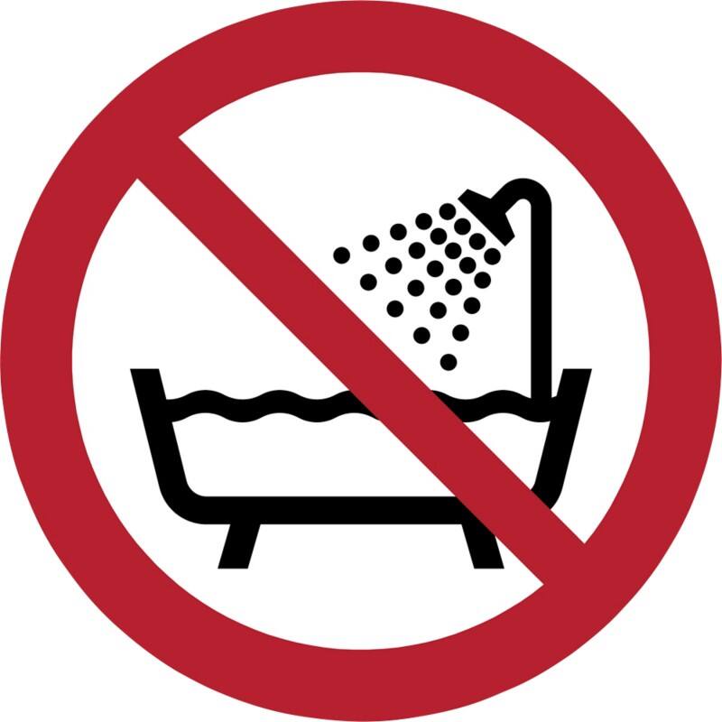 Djois Warnschild Verbot, das Gerät in der Badewanne, der Dusche oder in einem Wasserbecken zu benutzen Klebstoff, einschraubbar PP (Polypropylen) 30 (B) x 0,14 (H) cm 3 Stück