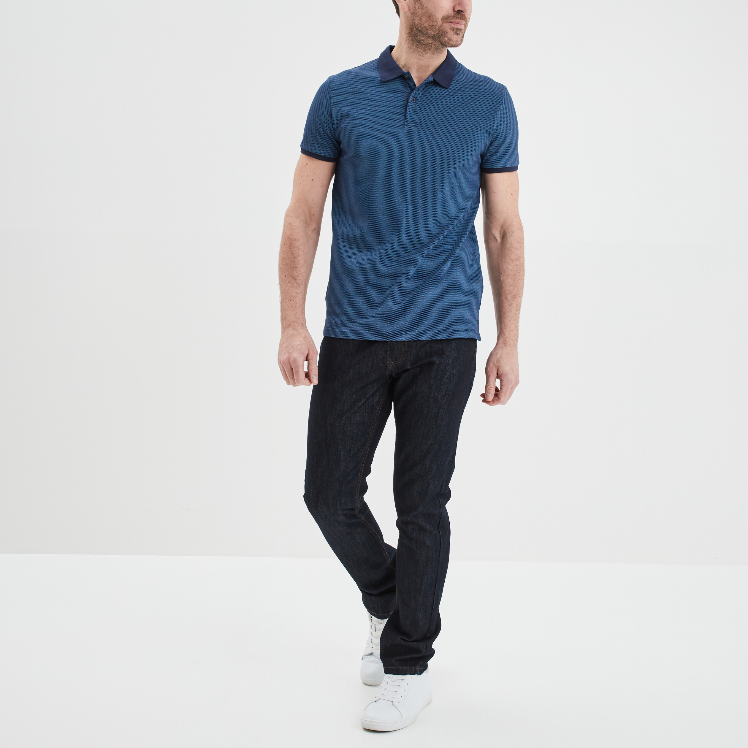 Polo droit manches courtes coton bleu marine homme | La Halle