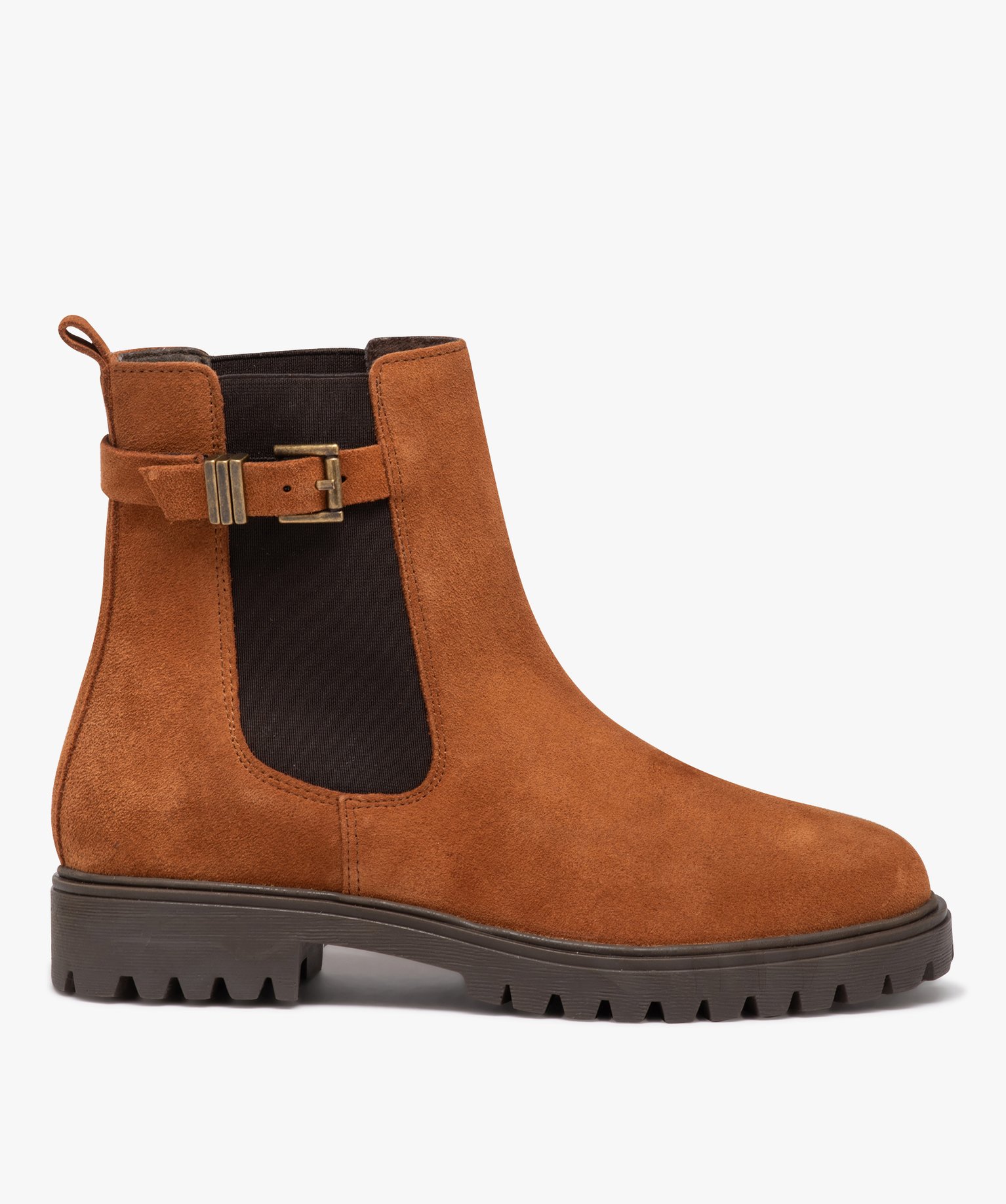 Boots femme unies en cuir suédé style Chelsea - Taneo camel | GEMO
