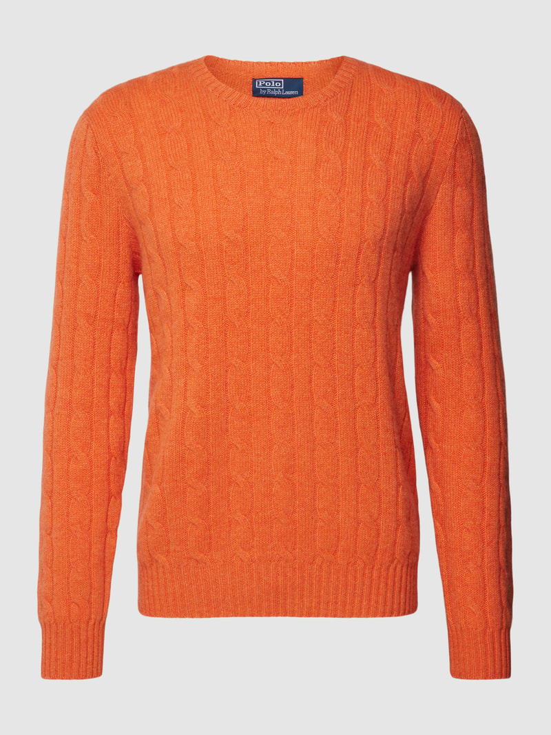 Kaschmirpullover mit Zopfmuster in orange