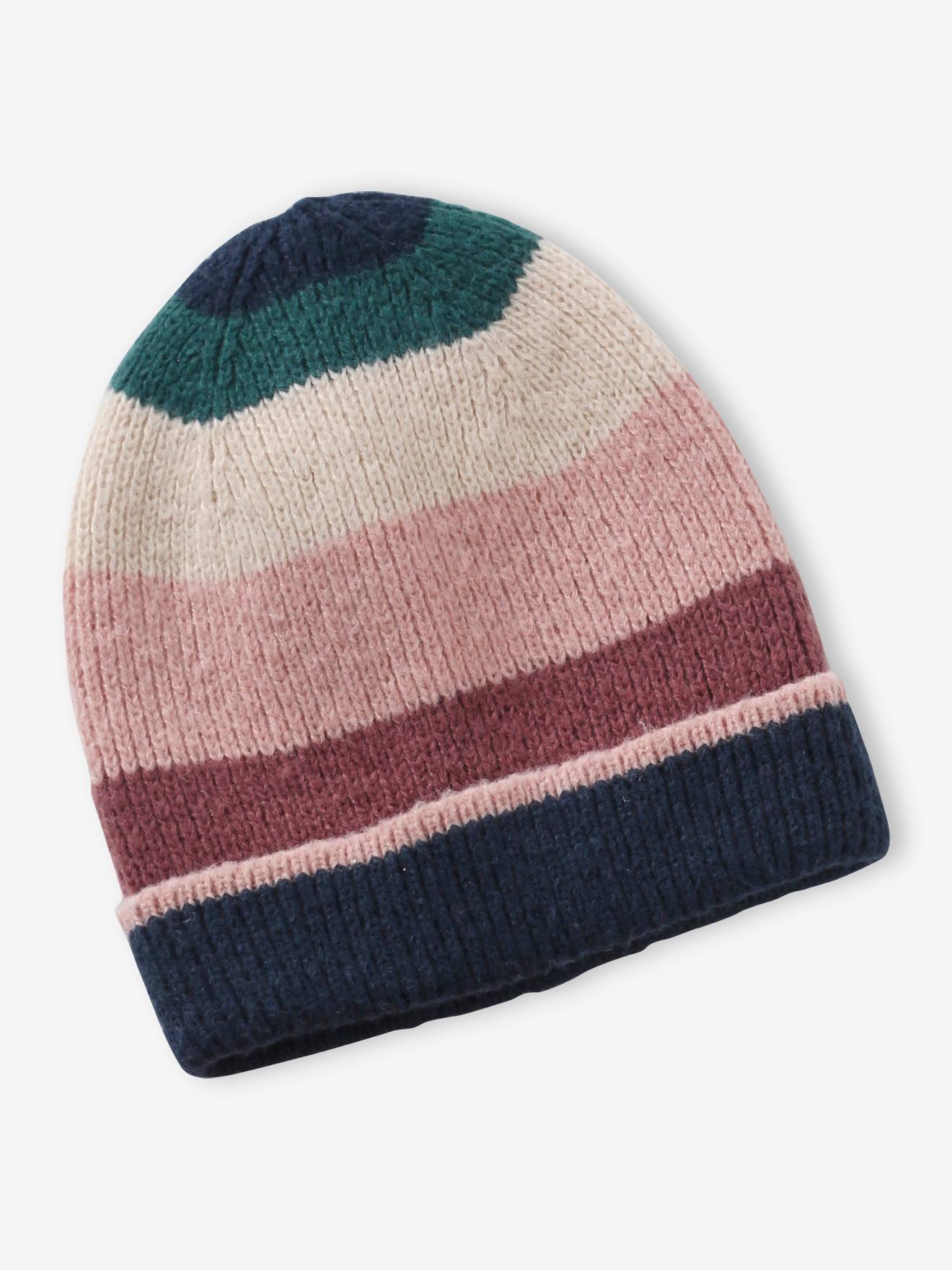 Ensemble bonnet + snood + gants ou moufles colorblock fille marine