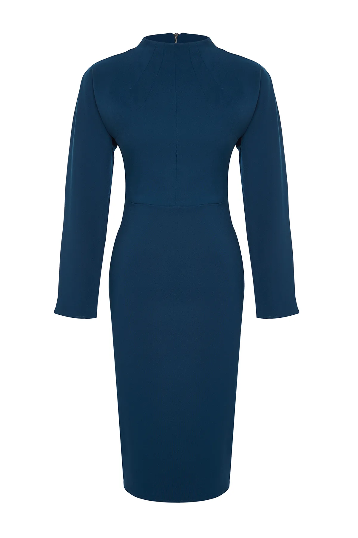 Trendyol Collection  Petrolblaues, gerade geschnittenes, detailliertes Webkleid mit Raffung TWOAW24EL00299