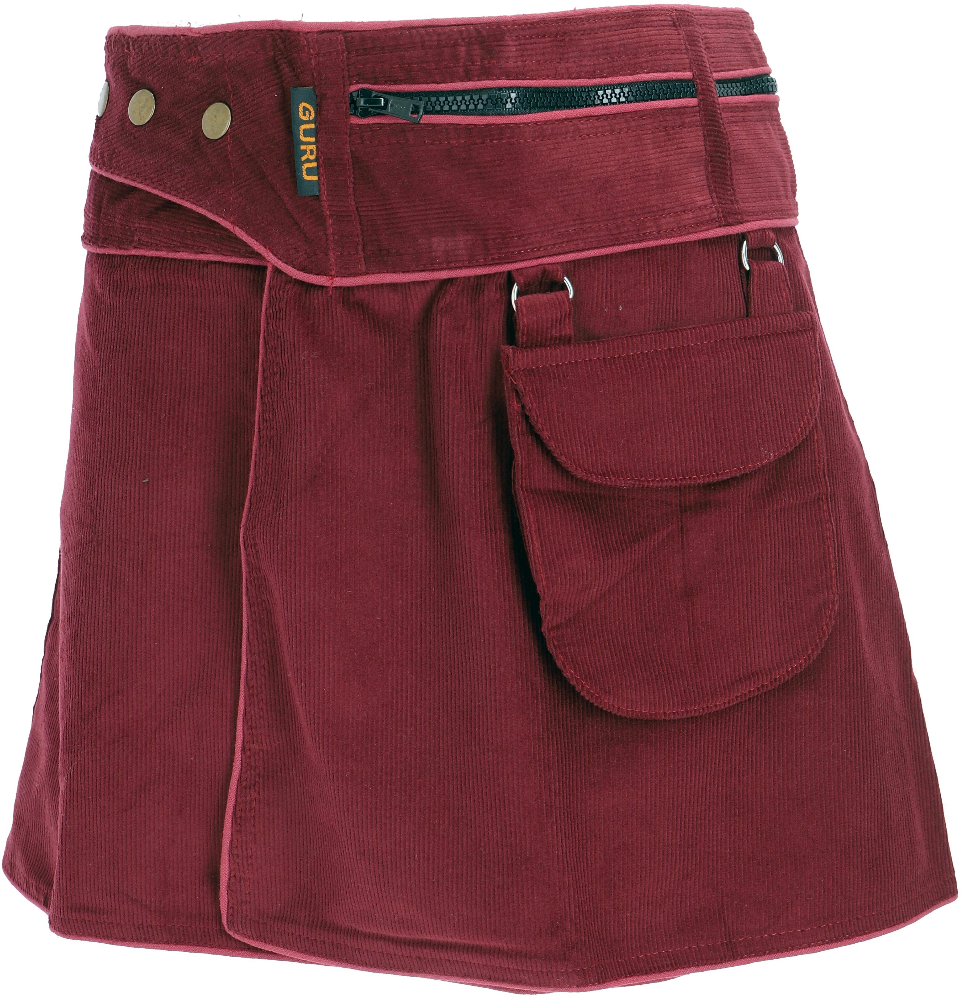 Guru-Shop Minirock Wickelrock, Cord Minirock - weinrot alternative Bekleidung
