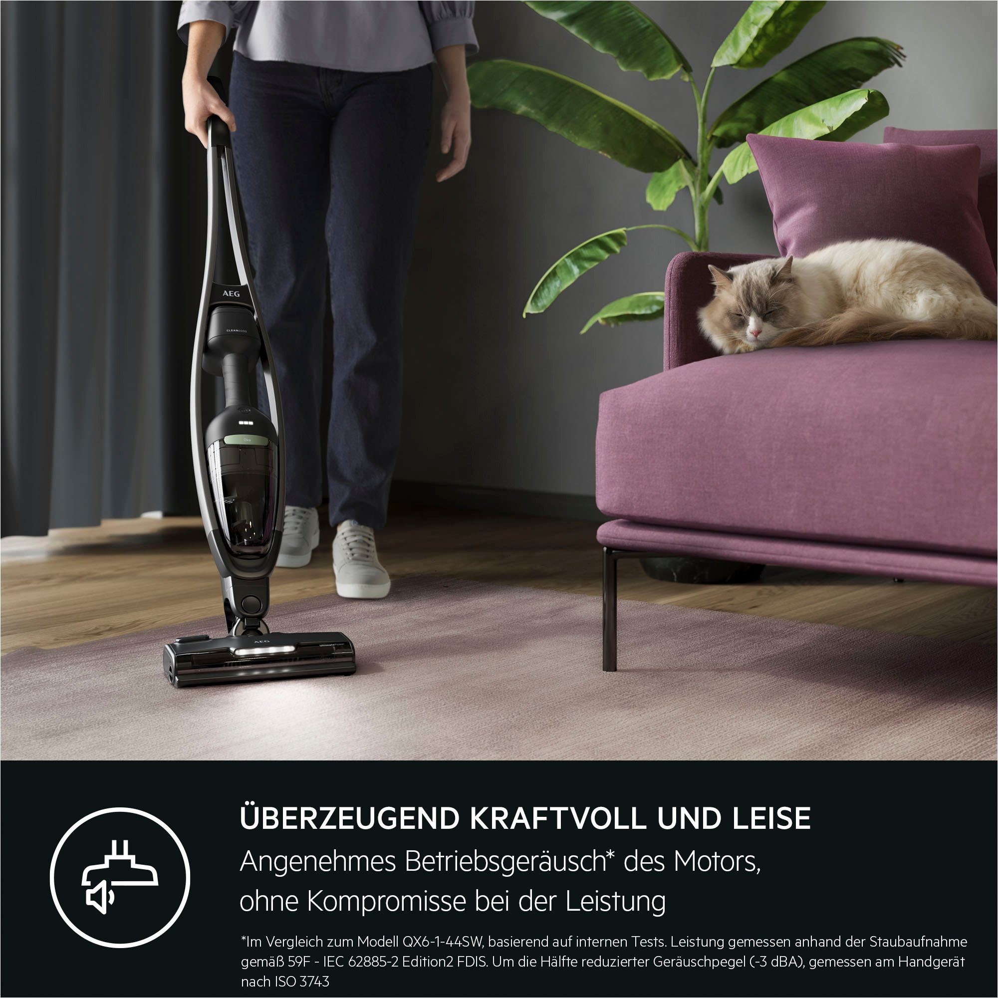 AEG Akku-Hand-und Stielstaubsauger CLEAN ÖKO 6000 (AS62B25ÖKO), beutellos, 2in1, leise 79dB(A), 47 % Recyclingmaterial, bis zu 55 Min. Laufzeit