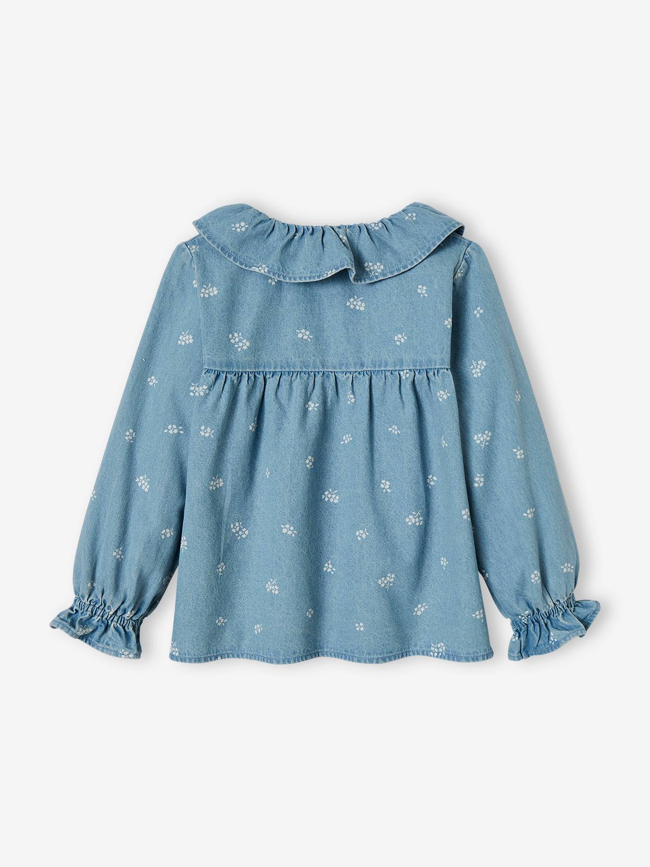 Vertbaudet Mädchen Jeansbluse mit Volantkragen - double stone