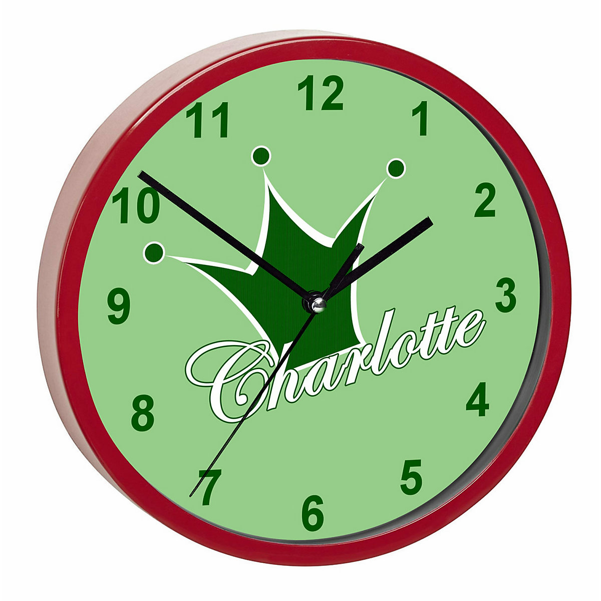 Kinder Wanduhr personalisiert mit Name Krone grün